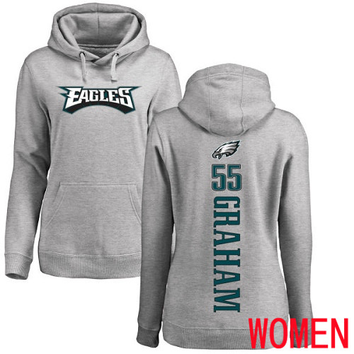 Women Philadelphia Eagles #55 Brandon Graham Ash Backer NFL Pullover Hoodie Sweatshirts
